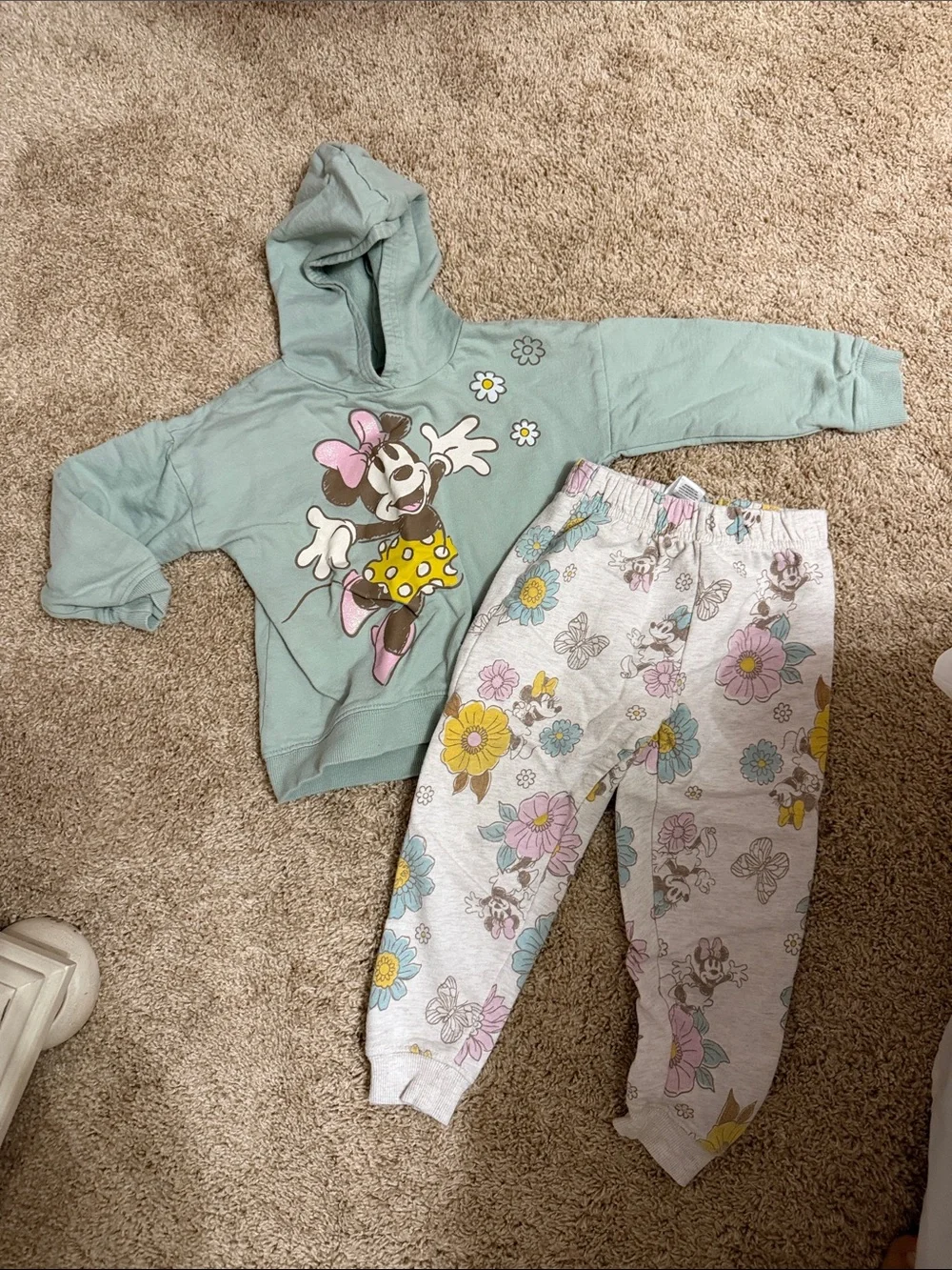 Disney Mint Green Minnie Mouse Hoodie with Floral Jogger Pajama Set